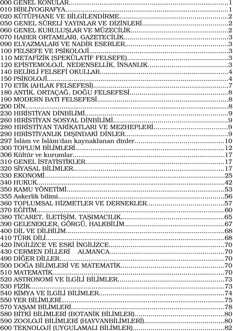 ..4 170 ET K (AHLAK FELSEFES )...7 180 ANT K, ORTAÇA, DO U FELSEFES...8 190 MODERN BATI FELSEFES...8 200 D N...8 230 HIR ST YAN D NB L M...9 260 HIR ST YAN SOSYAL D NB L M.