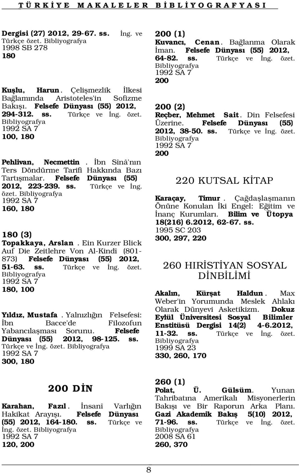 Ein Kurzer Blick Auf Die Zeitlehre Von Al-Kindî (801-873) Felsefe Dünyas (55) 2012, 51-63. ss. Türkçe ve ng. özet. 1992 SA 7 180, 100 Y ld z, Mustafa.