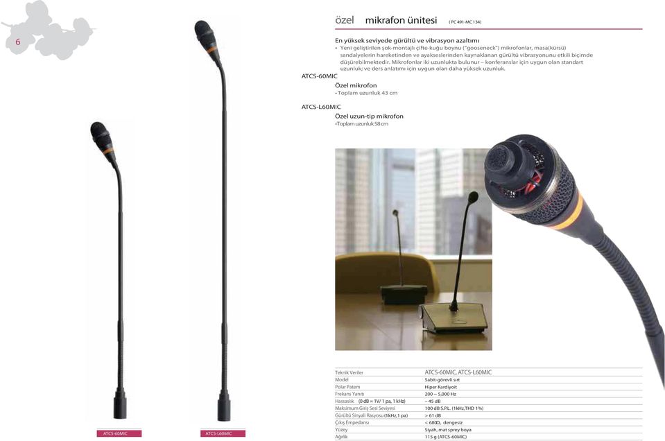 Mikrofonlar iki uzunlukta bulunur konferanslar için uygun olan standart uzunluk; ve ders anlatımı için uygun olan daha yüksek uzunluk.