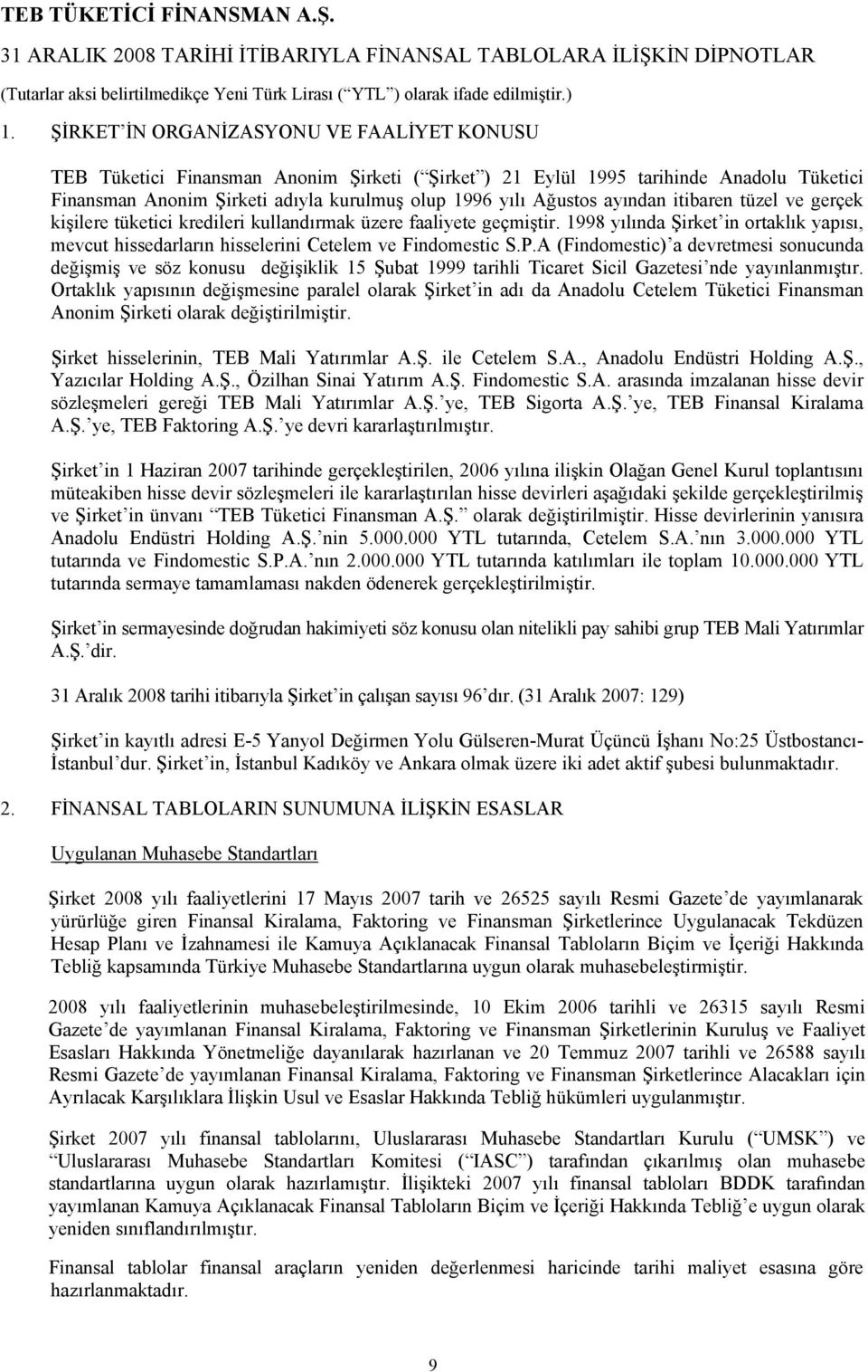 P.A (Findomestic) a devretmesi sonucunda değişmiş ve söz konusu değişiklik 15 Şubat 1999 tarihli Ticaret Sicil Gazetesi nde yayınlanmıştır.