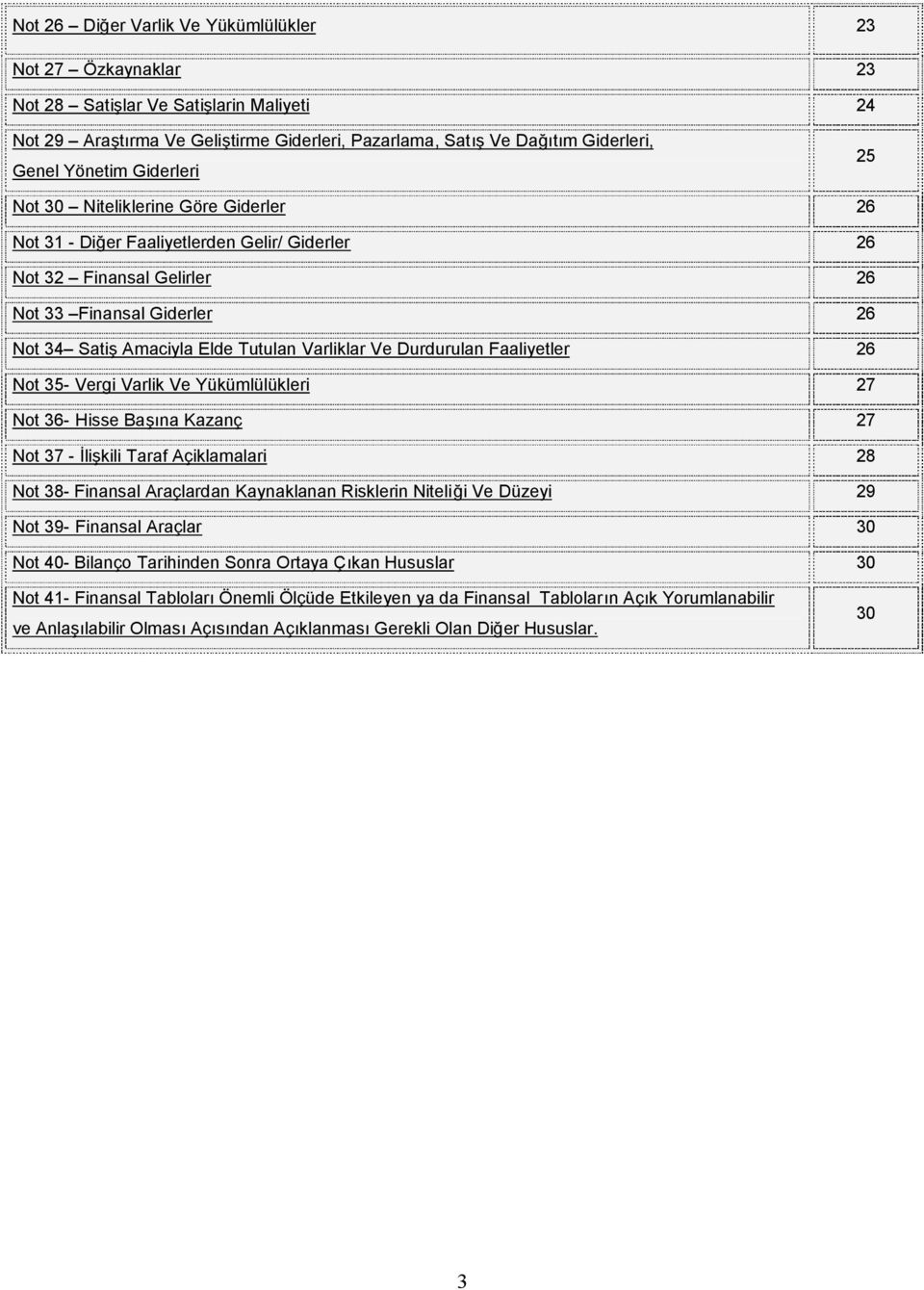 Varliklar Ve Durdurulan Faaliyetler 26 Not 35- Vergi Varlik Ve Yükümlülükleri 27 Not 36- Hisse Başına Kazanç 27 Not 37 - İlişkili Taraf Açiklamalari 28 Not 38- Finansal Araçlardan Kaynaklanan