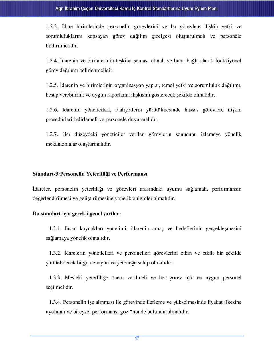 İdarenin ve birimlerinin teşkilat şeması olmalı ve buna bağlı olarak fonksiyonel görev dağılımı belirlenmelidir. 1.2.5.