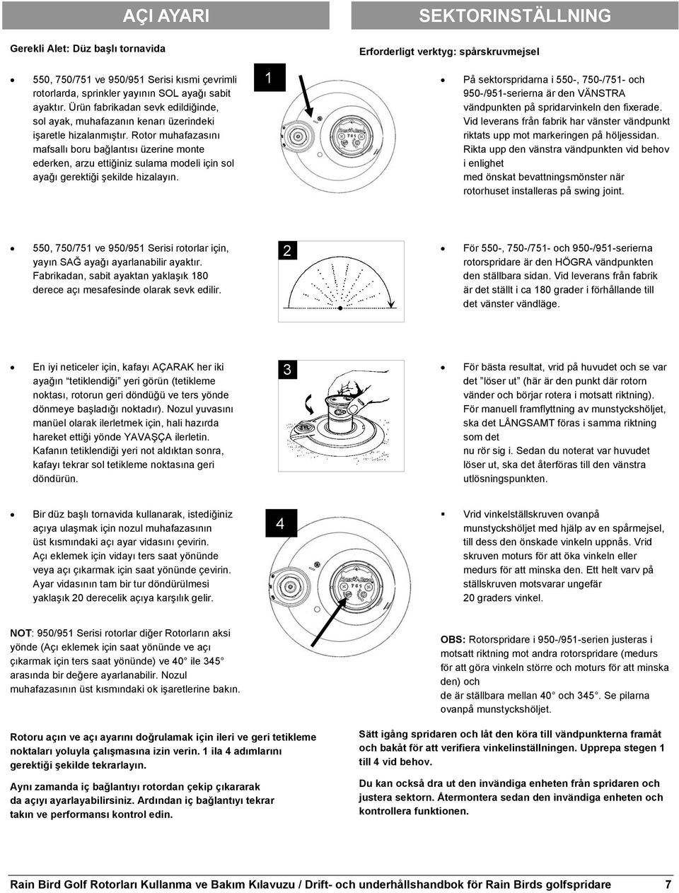 Rotor muhafazasını mafsallı boru bağlantısı üzerine monte ederken, arzu ettiğiniz sulama modeli için sol ayağı gerektiği şekilde hizalayın.