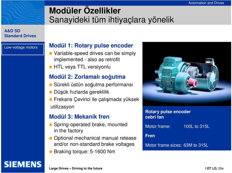 Çevirici ile çalı mada yüksek utilizasyon Modül 3: Mekanik fren Spring-operated brake, mounted in the factory Optional mechanical manual release