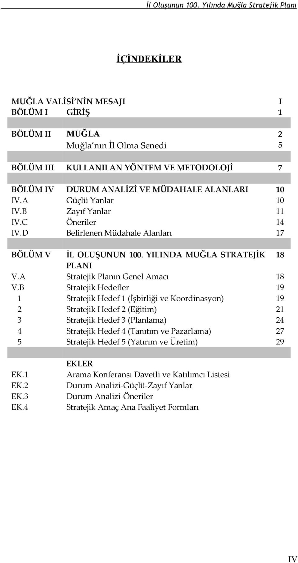 D DURUM ANALİZİ VE MÜDAHALE ALANLARI Güçlü Yanlar Zayıf Yanlar Öneriler Belirlenen Müdahale Alanları 10 10 11 14 17 BÖLÜM V 18 V.A V.B 1 2 3 4 5 İL OLUŞUNUN 100.