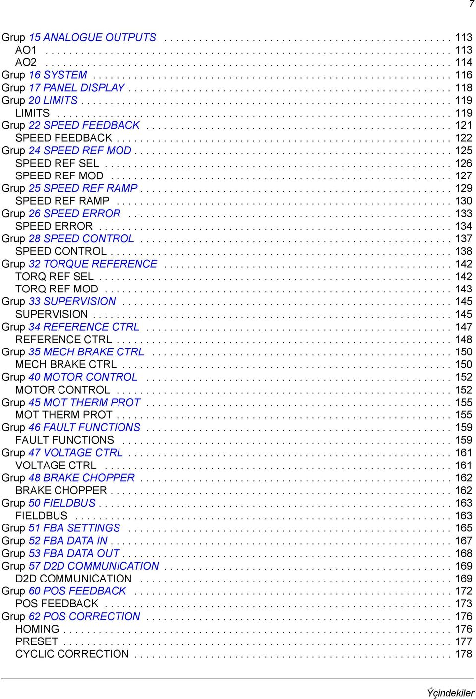 .................................................................. 119 Grup 22 SPEED FEEDBACK.................................................... 121 SPEED FEEDBACK......................................................... 122 Grup 24 SPEED REF MOD.