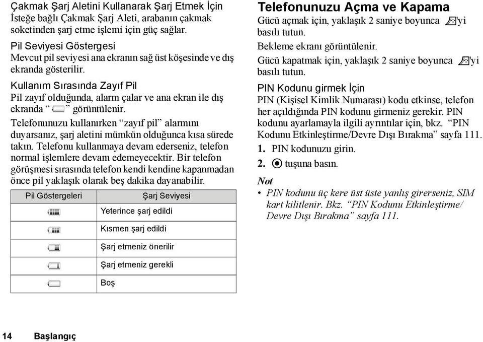 Kullanım Sırasında Zayıf Pil Pil zayıf olduğunda, alarm çalar ve ana ekran ile dış ekranda görüntülenir.