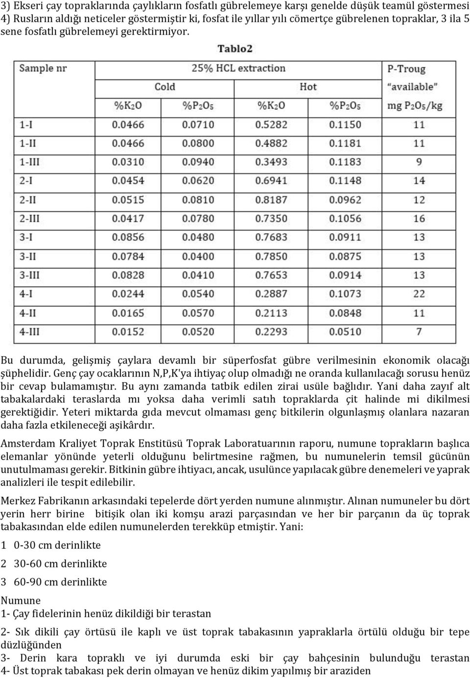 Genç çay ocaklarının N,P,K'ya ihtiyaç olup olmadığı ne oranda kullanılacağı sorusu henüz bir cevap bulamamıştır. Bu aynı zamanda tatbik edilen zirai usüle bağlıdır.