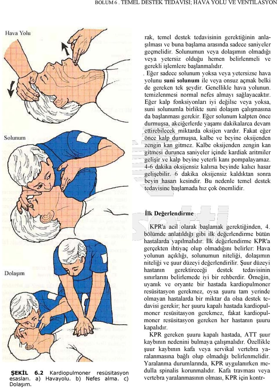 . Eğer sadece solunum yoksa veya yetersizse hava yolunu suni solunum ile veya onsuz açmak belki de gereken tek şeydir. Genellikle hava yolunun. temizlenmesi normal nefes almayı sağlayacaktır.