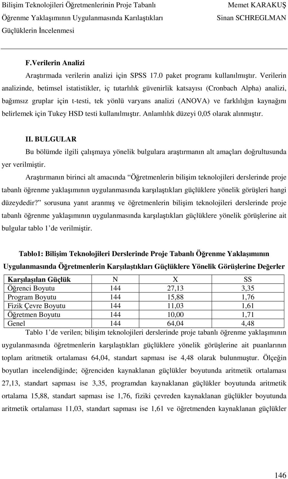 belirlemek için Tukey HSD testi kullanılmıştır. Anlamlılık düzeyi 0,05 olarak alınmıştır. II.