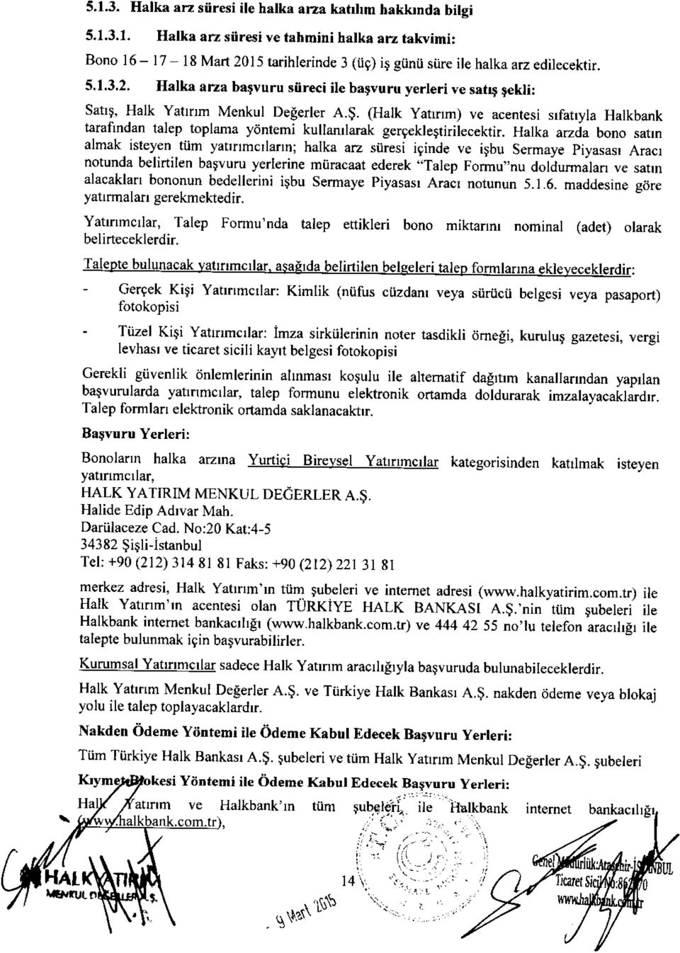 (Halk yatnm) ve acentesi srfanyla Halkbank tarafindan talep toplama ydntemi kullarularak gergeklegtirilecektir.