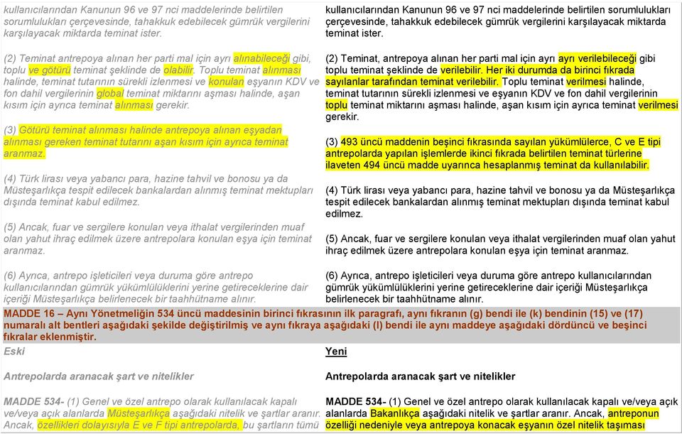 Toplu teminat alınması halinde, teminat tutarının sürekli izlenmesi ve konulan eşyanın KDV ve fon dahil vergilerinin global teminat miktarını aşması halinde, aşan kısım için ayrıca teminat alınması