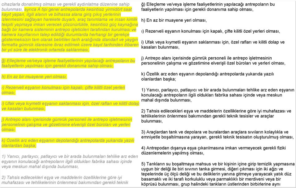 tarafından kurulması ve kamera kayıtlarının talep edildiği durumlarda herhangi bir gerekçe göstermeksizin tam olarak belirtilen tarih aralığında standart ve yaygın formatta gümrük idaresine ibraz