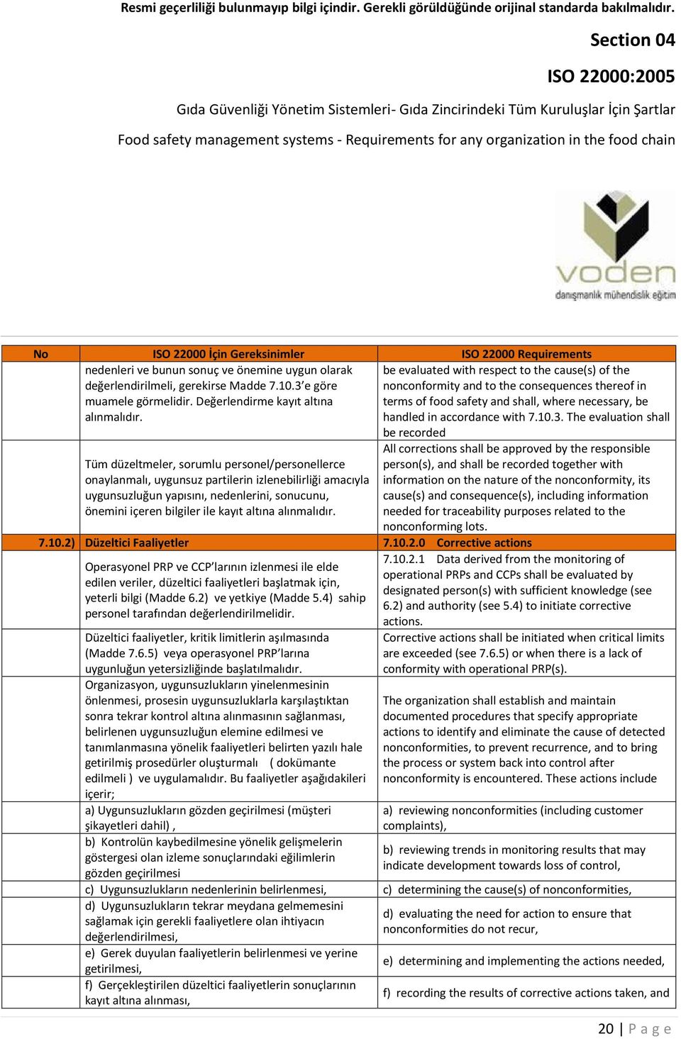 The evaluation shall be recorded Tüm düzeltmeler, sorumlu personel/personellerce onaylanmalı, uygunsuz partilerin izlenebilirliği amacıyla uygunsuzluğun yapısını, nedenlerini, sonucunu, önemini