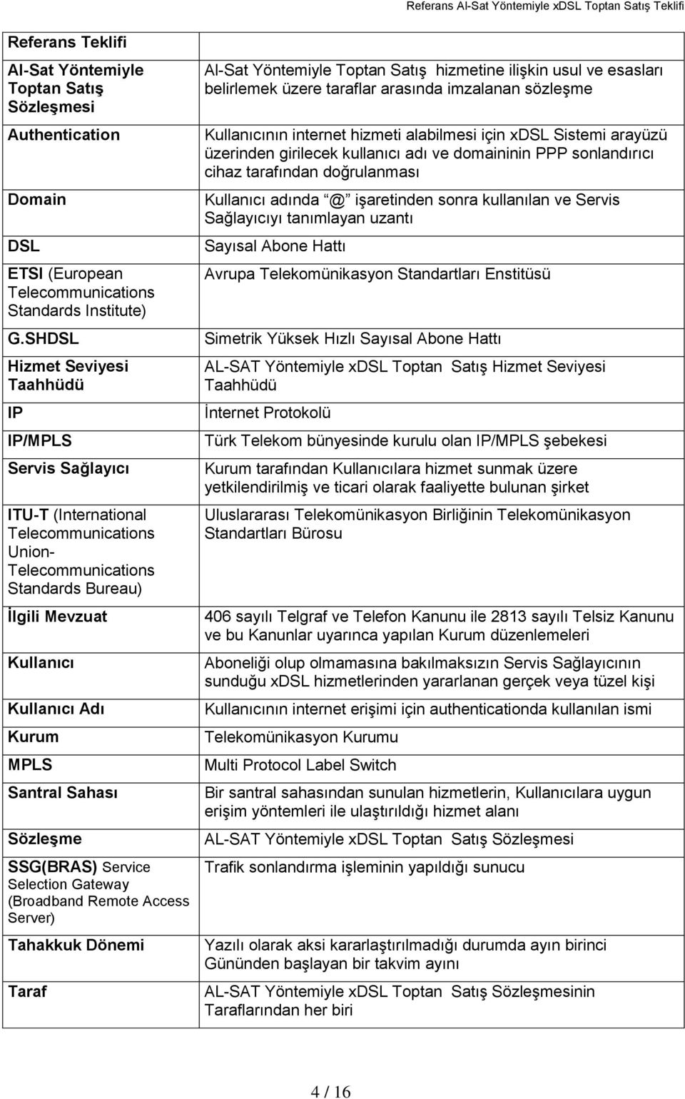 Santral Sahası Sözleşme SSG(BRAS) Service Selection Gateway (Broadband Remote Access Server) Tahakkuk Dönemi Taraf Al-Sat Yöntemiyle Toptan Satış hizmetine ilişkin usul ve esasları belirlemek üzere