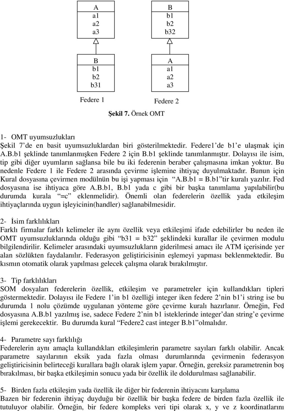 Bunun için Kural dosyasına çevirmen modülnün bu ii yapması için A.B.b1 = B.b1 tir kuralı yazılır. Fed dosyasına ise ihtiyaca göre A.B.b1, B.