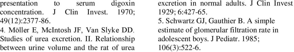 Relationship between urine volume and the rat of urea excretion in normal adults.