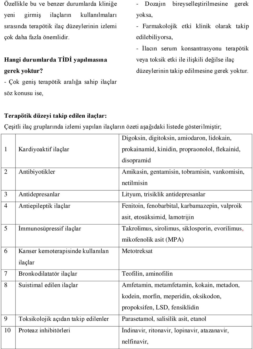 terapötik veya toksik etki ile iliģkili değilse ilaç düzeylerinin takip edilmesine gerek yoktur.