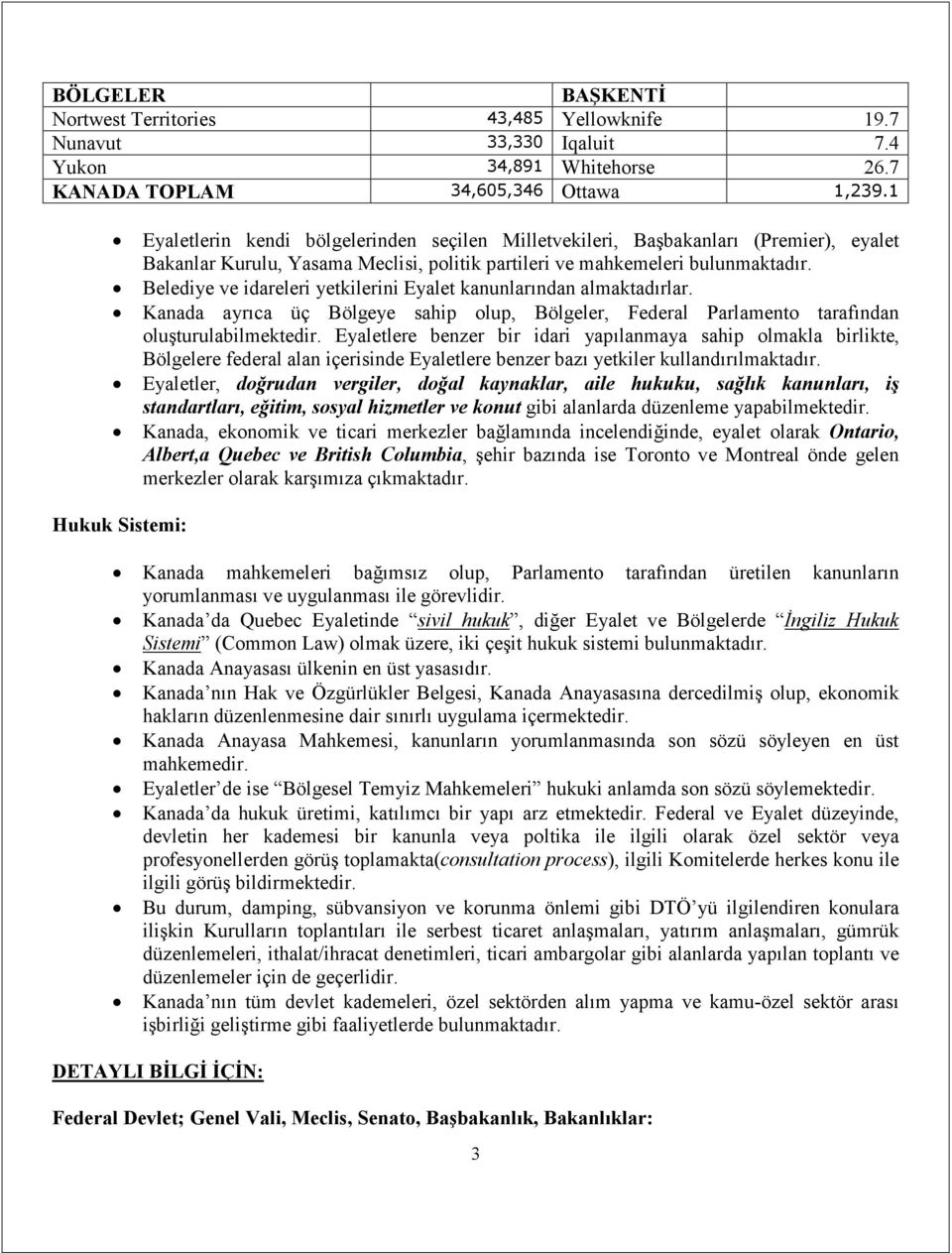 Belediye ve idareleri yetkilerini Eyalet kanunlarından almaktadırlar. Kanada ayrıca üç Bölgeye sahip olup, Bölgeler, Federal Parlamento tarafından oluşturulabilmektedir.