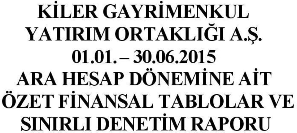 2015 ARA HESAP DÖNEMİNE AİT ÖZET