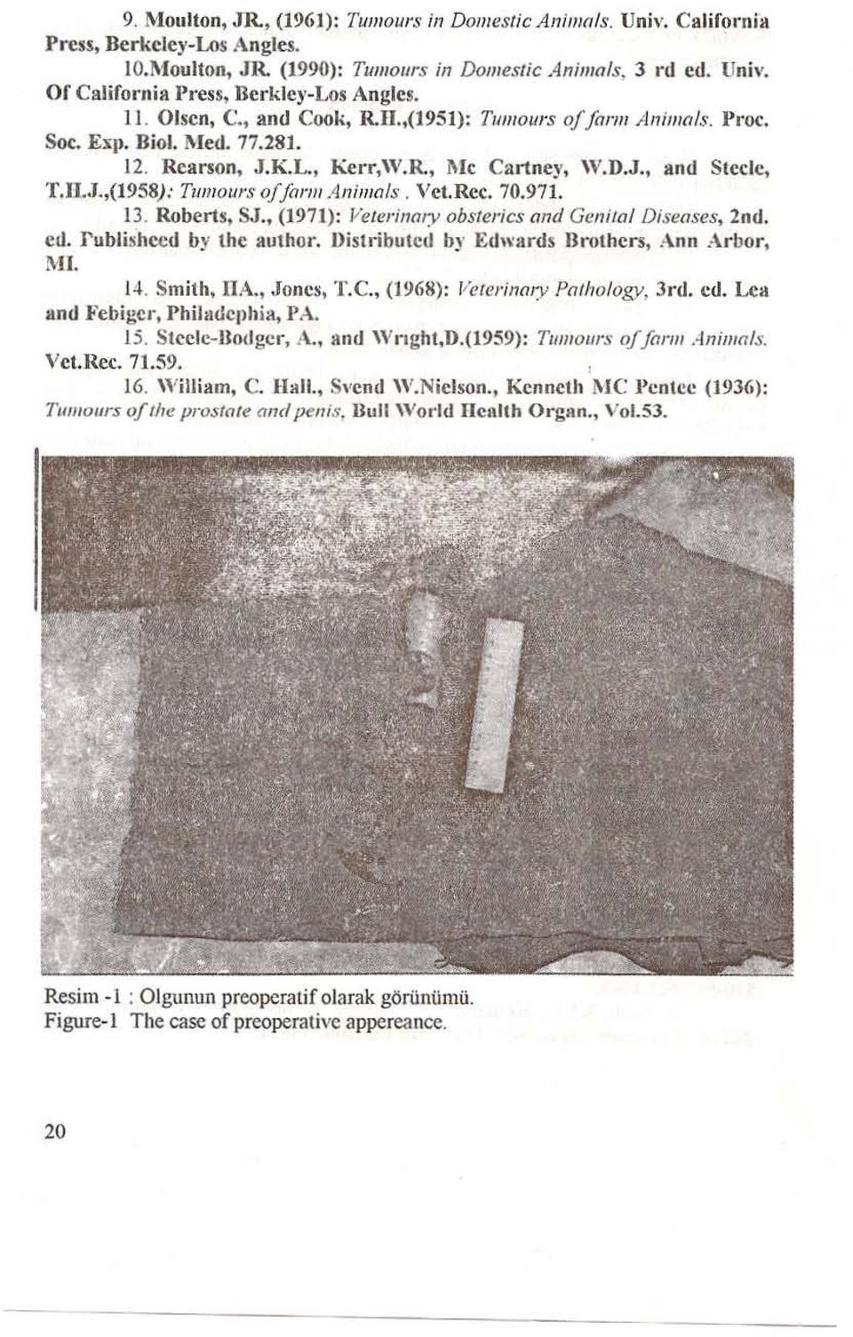 ,(1958): Tıııııou/'s of form Aliiilials. Vet. Rec. 70.971. 13. Roberts, SJ., (1971): lieteriıımy obstericı' and Genifal Diseases, 2nd. cu. rublishccd by the Ruthor.