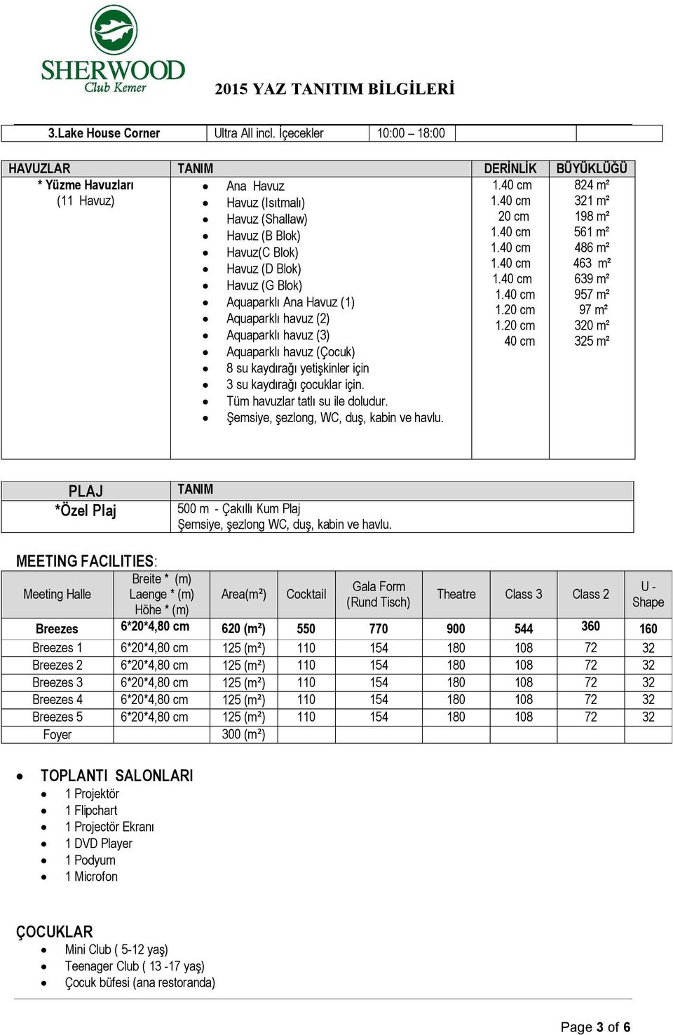 40 cm 957 m² Aquaparklı Ana Havuz (1) 1.20 cm 97 m² Aquaparklı havuz (2) 1.