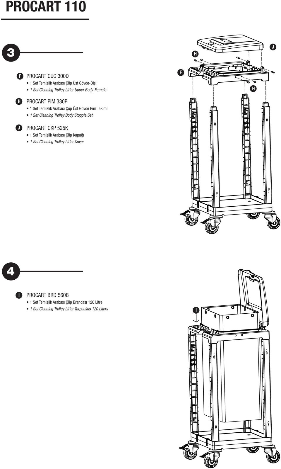 Stopple Set PRORT KP 525K 1 Set Temizlik rabası Çöp Kapağı 1 Set leaning Trolley Litter over F H 4 I