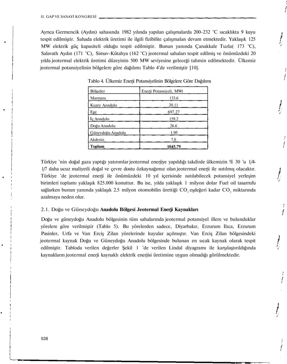 Bunun yanında Çanakkale Tuzla( 173 C), Salavatlı Aydın (171 C), Simav-Kütahya (162 C) jeotermal sahaları tespit edilmiş ve önümüzdeki 20 yılda jeotermal elektrik üretimi düzeyinin 500 MW seviyesine