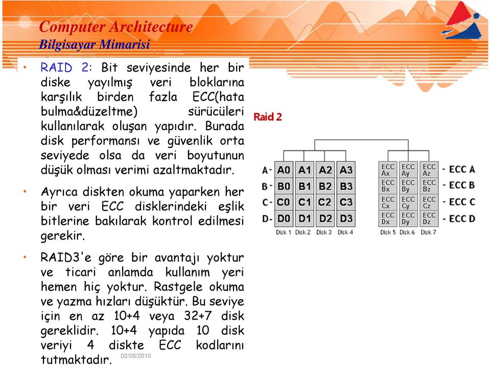 Ayrıca diskten okuma yaparken her bir veri ECC disklerindeki eşlik bitlerine bakılarak kontrol edilmesi gerekir.