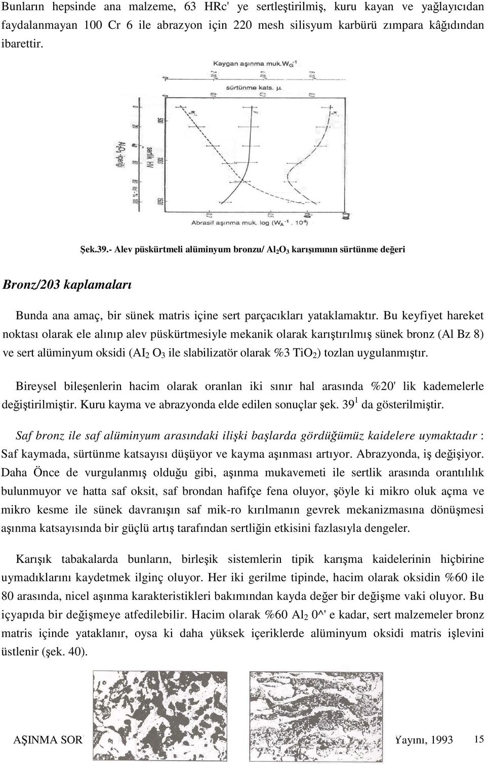 Bu keyfiyet hareket noktası olarak ele alınıp alev püskürtmesiyle mekanik olarak karıştırılmış sünek bronz (Al Bz 8) ve sert alüminyum oksidi (AI 2 O 3 ile slabilizatör olarak %3 TiO 2 ) tozlan