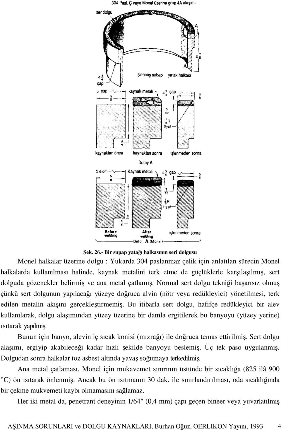 güçlüklerle karşılaşılmış, sert dolguda gözenekler belirmiş ve ana metal çatlamış.