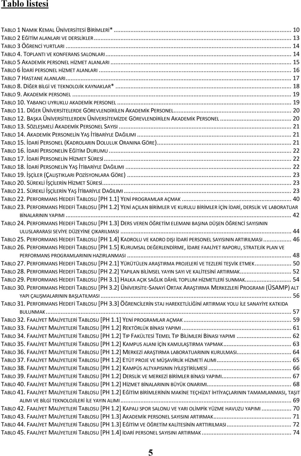 AKADEMİK PERSONEL... 19 TABLO 10. YABANCI UYRUKLU AKADEMİK PERSONEL... 19 TABLO 11. DİĞER ÜNİVERSİTELERDE GÖREVLENDİRİLEN AKADEMİK PERSONEL... 20 TABLO 12.