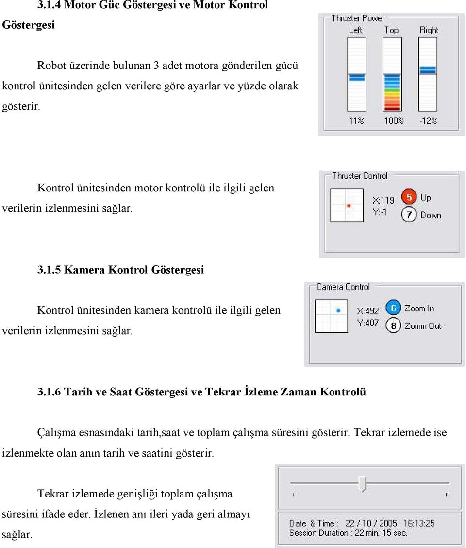 Kontrol ünitesinden motor kontrolü ile ilgili gelen verilerin izlenmesini sağlar. 3.1.