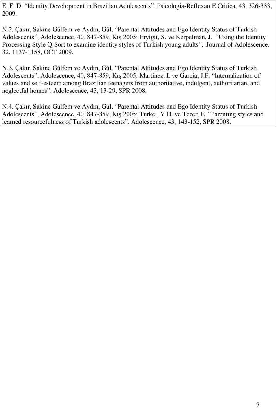 Using the Identity Processing Style Q-Sort to examine identity styles of Turkish young adults. Journal of Adolescence, 32, 1137-1158, OCT 2009. N.3. Çakır, Sakine Gülfem ve Aydın, Gül.