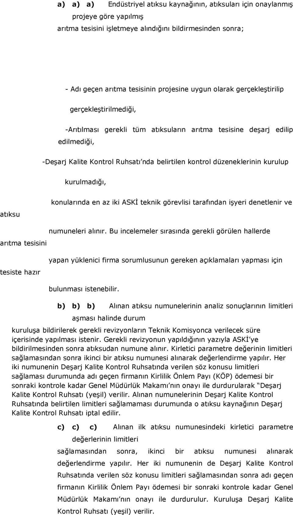 kurulmadığı, atıksu konularında en az iki ASKİ teknik görevlisi tarafından işyeri denetlenir ve arıtma tesisini numuneleri alınır.