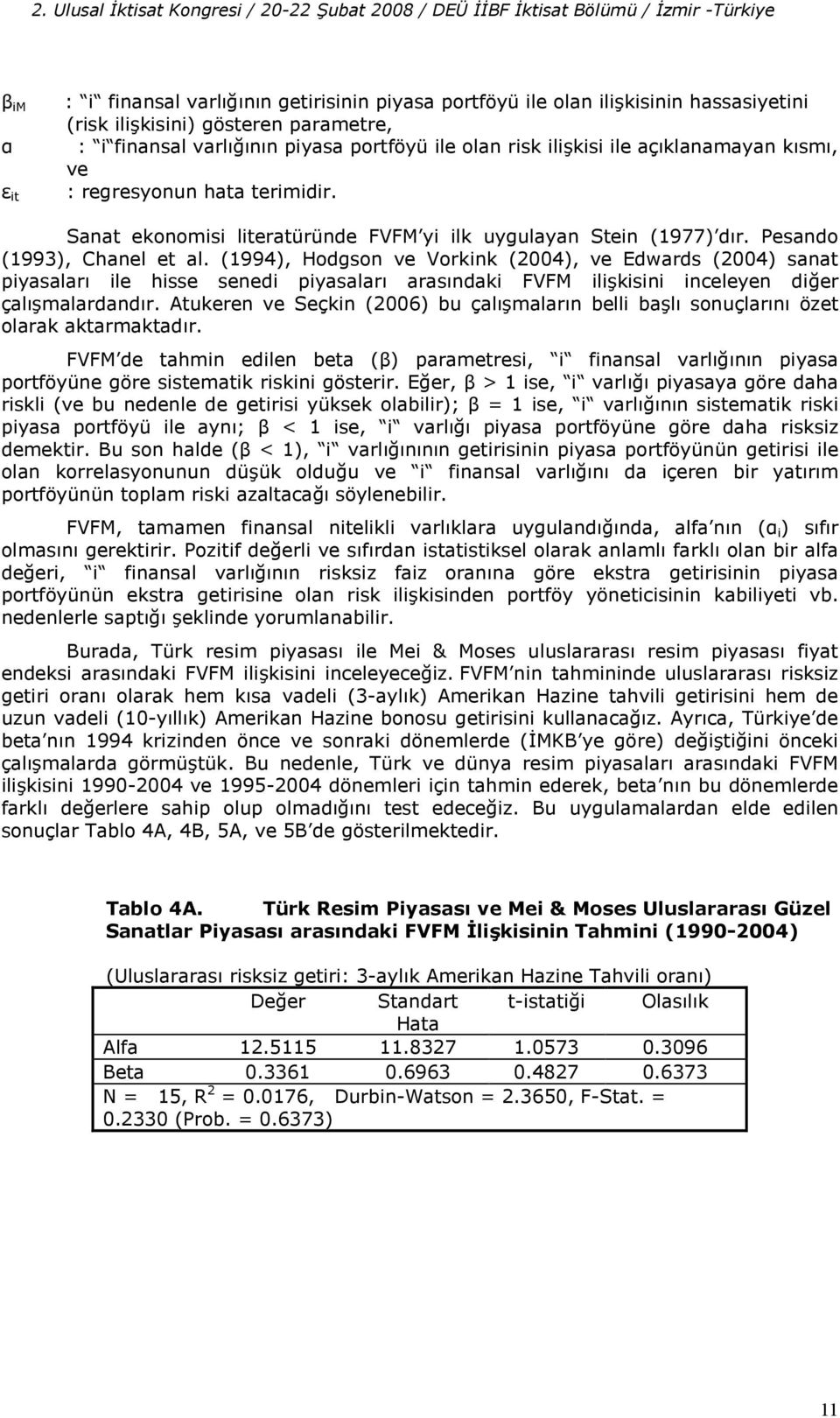 (1994), Hodgson ve Vorkink (2004), ve Edwards (2004) sanat piyasalar ile hisse senedi piyasalar arasndaki FVFM ilikisini inceleyen di;er çalmalardandr.