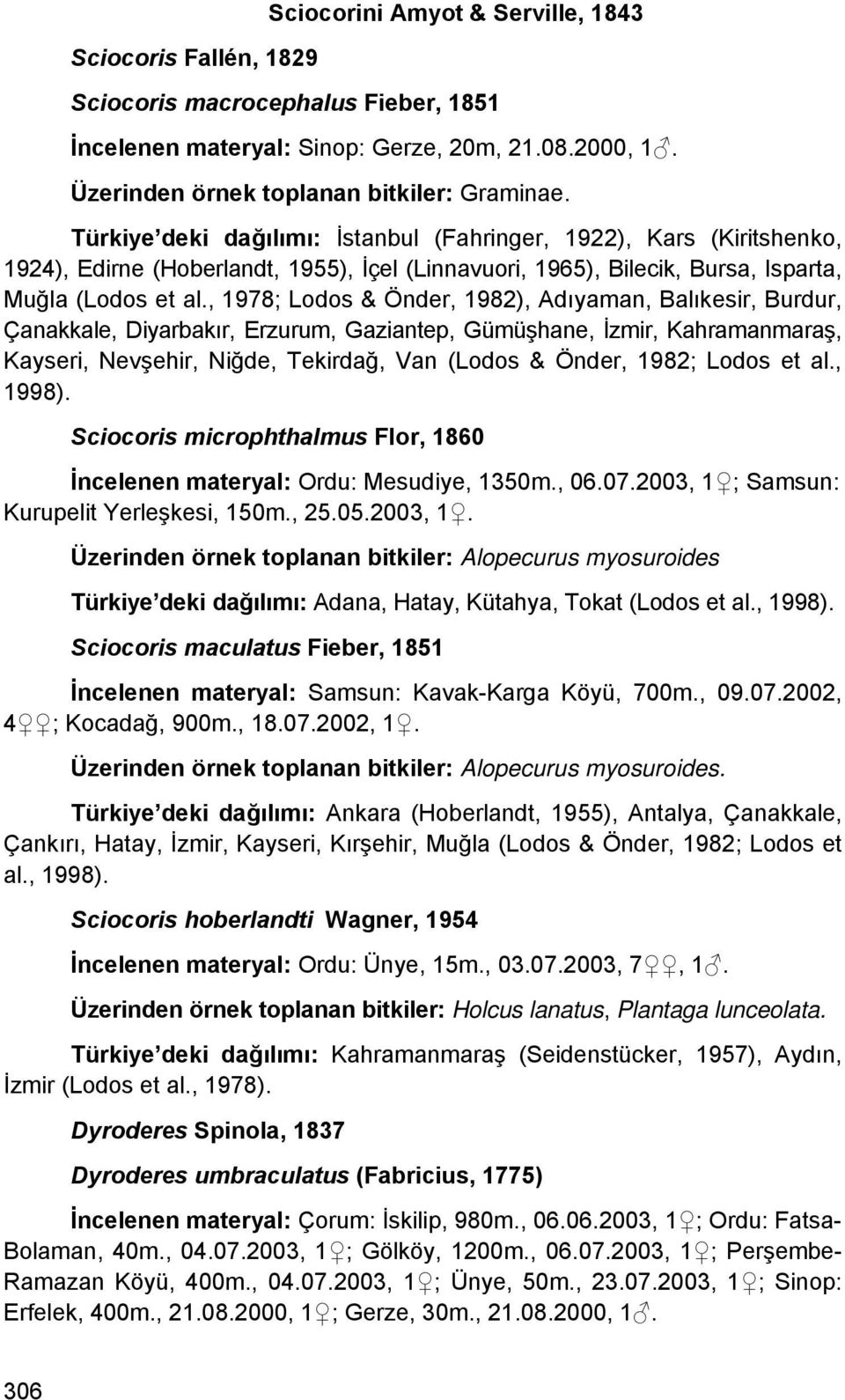 , 1978; Lodos & Önder, 1982), Adıyaman, Balıkesir, Burdur, Çanakkale, Diyarbakır, Erzurum, Gaziantep, Gümüşhane, İzmir, Kahramanmaraş, Kayseri, Nevşehir, Niğde, Tekirdağ, Van (Lodos & Önder, 1982;