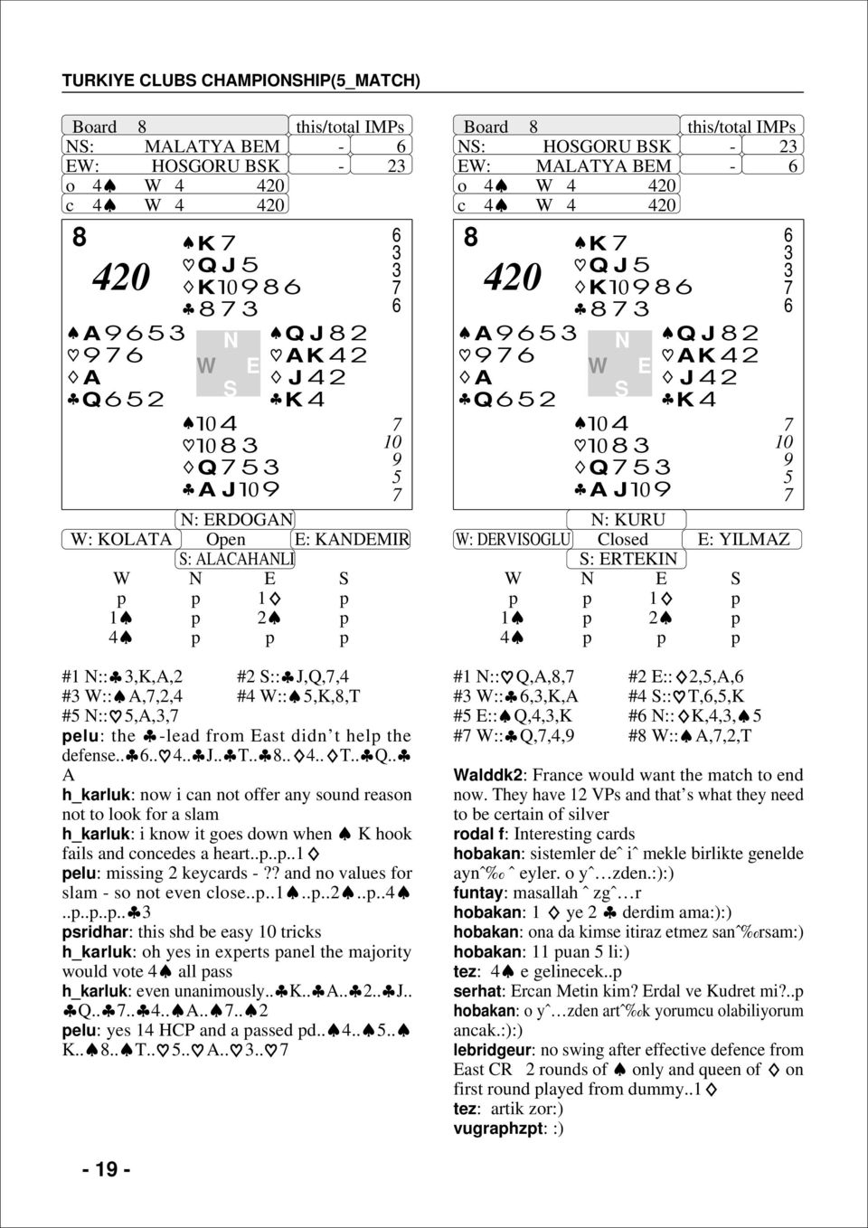 . A h_karluk: now i can not offer any sound reason not to look for a slam h_karluk: i know it goes down when K hook fails and concedes a heart..p..p..1 pelu: missing keycards -?