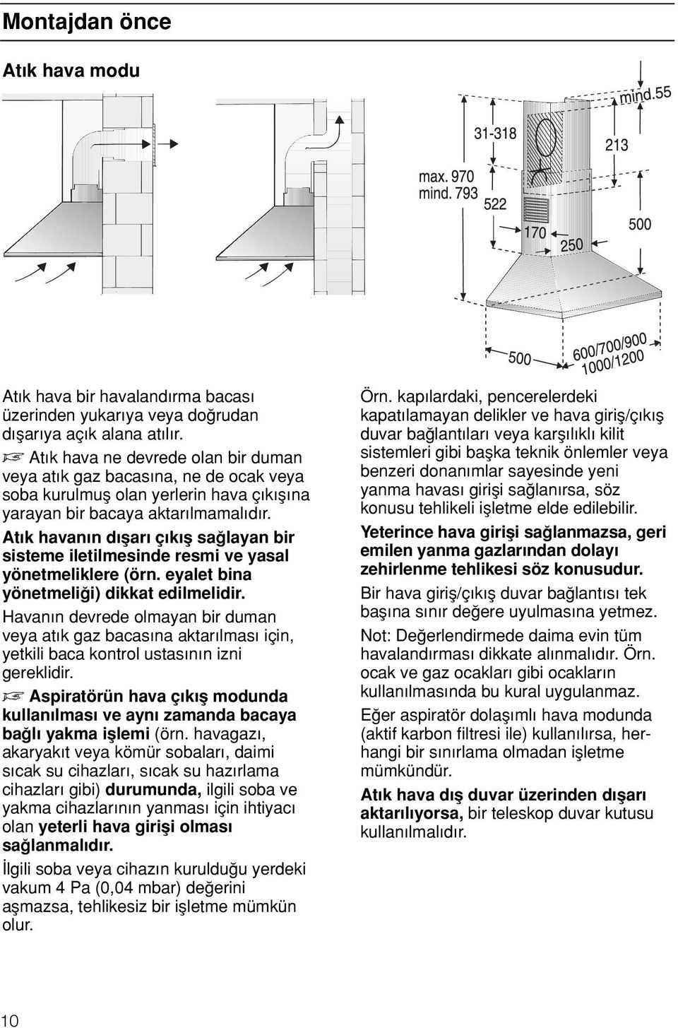 At k havan n d µar ç k µ saπlayan bir sisteme iletilmesinde resmi ve yasal yönetmeliklere (örn. eyalet bina yönetmeliπi) dikkat edilmelidir.