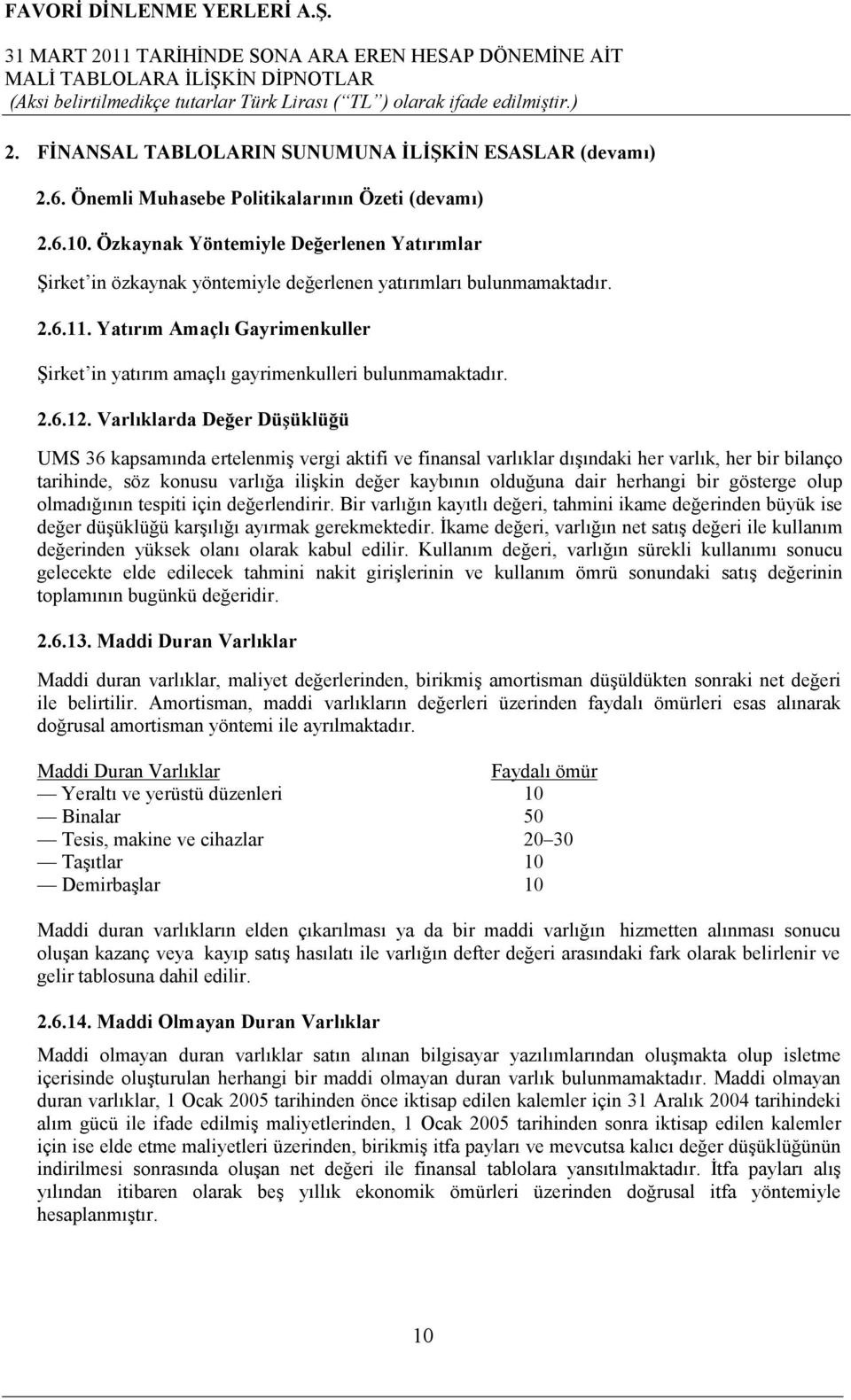 Yatırım Amaçlı Gayrimenkuller Şirket in yatırım amaçlı gayrimenkulleri bulunmamaktadır. 2.6.12.