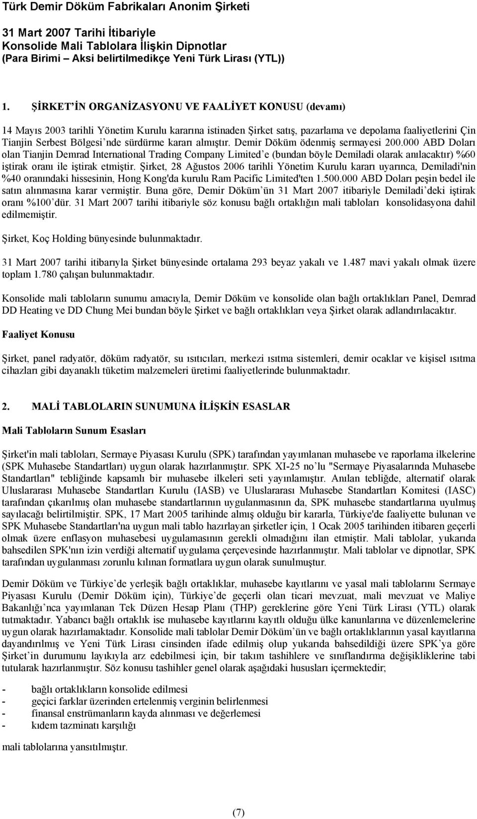 000 ABD Doları olan Tianjin Demrad International Trading Company Limited e (bundan böyle Demiladi olarak anılacaktır) %60 iştirak oranı ile iştirak etmiştir.