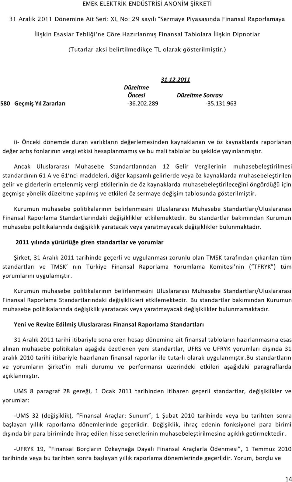 Ancak Uluslararası Muhasebe Standartlarından 12 Gelir Vergilerinin muhasebeleştirilmesi standardının 61 A ve 61 nci maddeleri, diğer kapsamlı gelirlerde veya öz kaynaklarda muhasebeleştirilen gelir