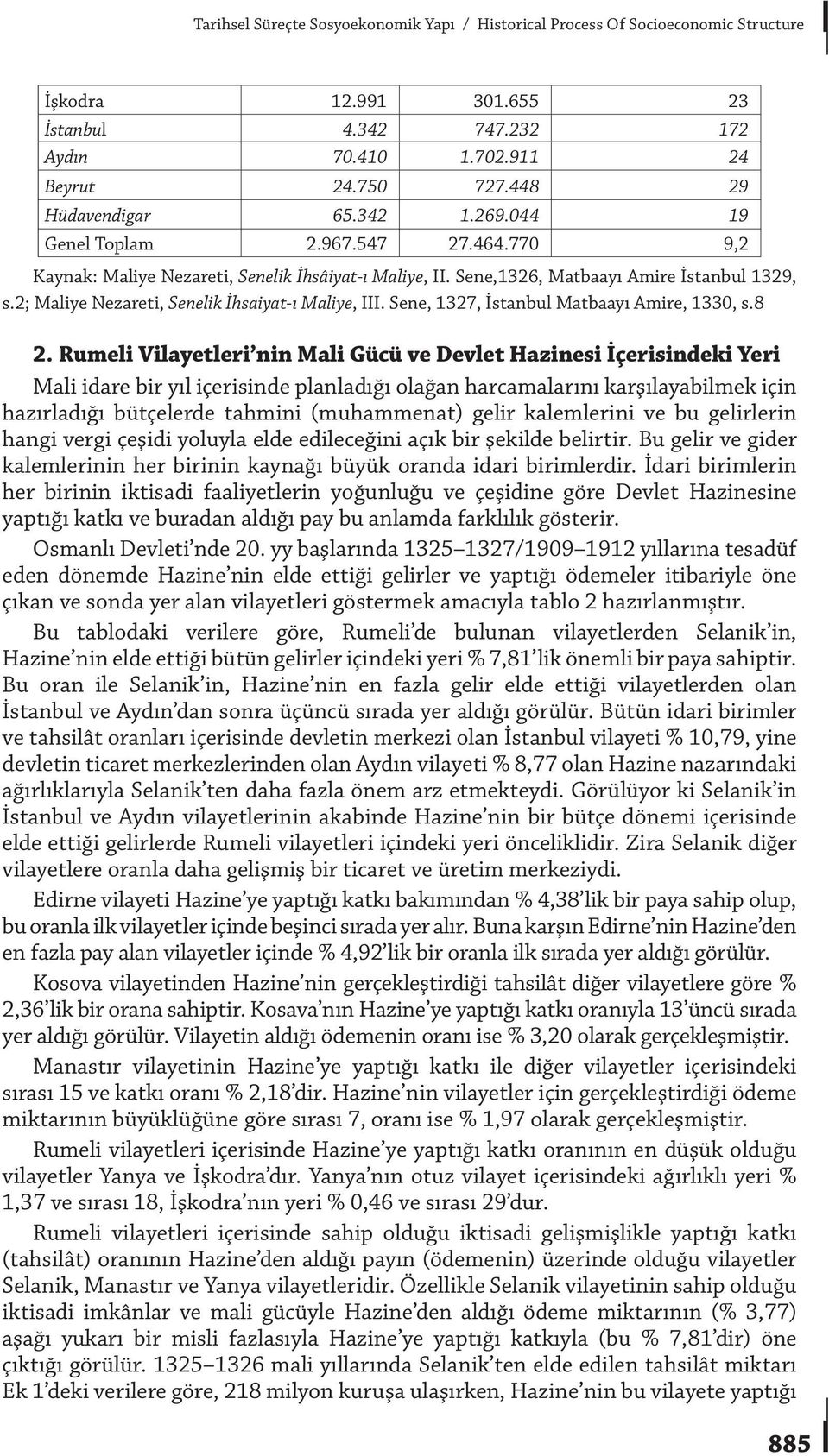2; Maliye Nezareti, Senelik İhsaiyat-ı Maliye, III. Sene, 1327, İstanbul Matbaayı Amire, 1330, s.8 2.