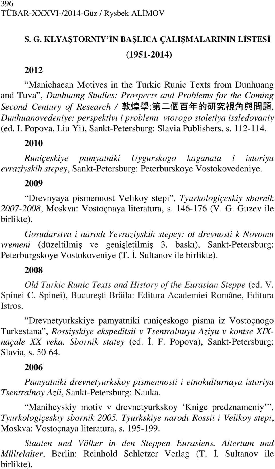 Century of Research / 敦 煌 學 : 第 二 個 百 年 的 研 究 視 角 與 問 題. Dunhuanovedeniye: perspektivı i problemı vtorogo stoletiya issledovaniy (ed. I. Popova, Liu Yi), Sankt-Petersburg: Slavia Publishers, s.