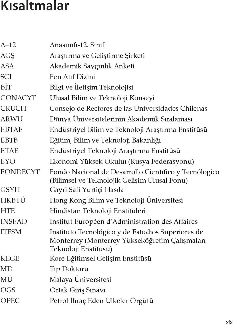 ve İletişim Teknolojisi Ulusal Bilim ve Teknoloji Konseyi Consejo de Rectores de las Universidades Chilenas Dünya Üniversitelerinin Akademik Sıralaması Endüstriyel Bilim ve Teknoloji Araştırma