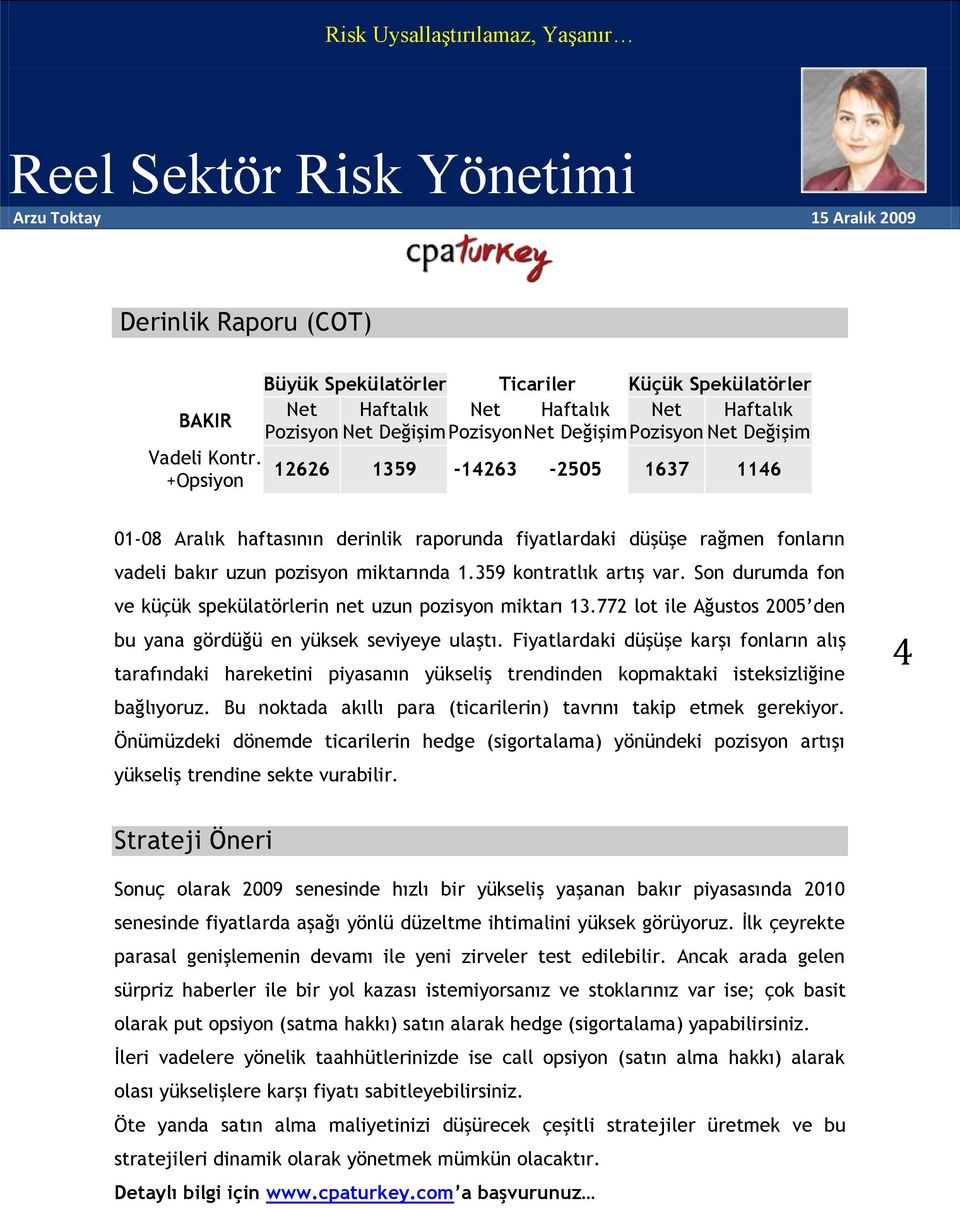 Son durumda fon ve küçük spekülatörlerin net uzun pozisyon miktarı 13.772 lot ile Ağustos 2005 den bu yana gördüğü en yüksek seviyeye ulaştı.