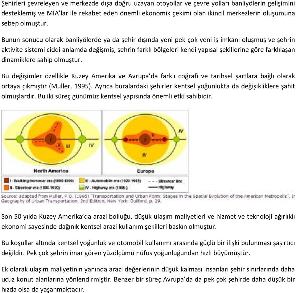 Bunun sonucu olarak banliyölerde ya da şehir dışında yeni pek çok yeni iş imkanı oluşmuş ve şehrin aktivite sistemi ciddi anlamda değişmiş, şehrin farklı bölgeleri kendi yapısal şekillerine göre