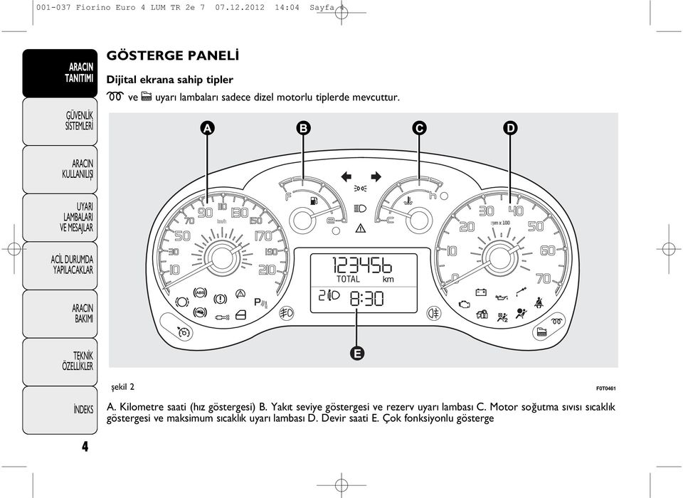 motorlu tiplerde mevcuttur. şekil 2 F0T0461 A. Kilometre saati (hýz göstergesi) B.