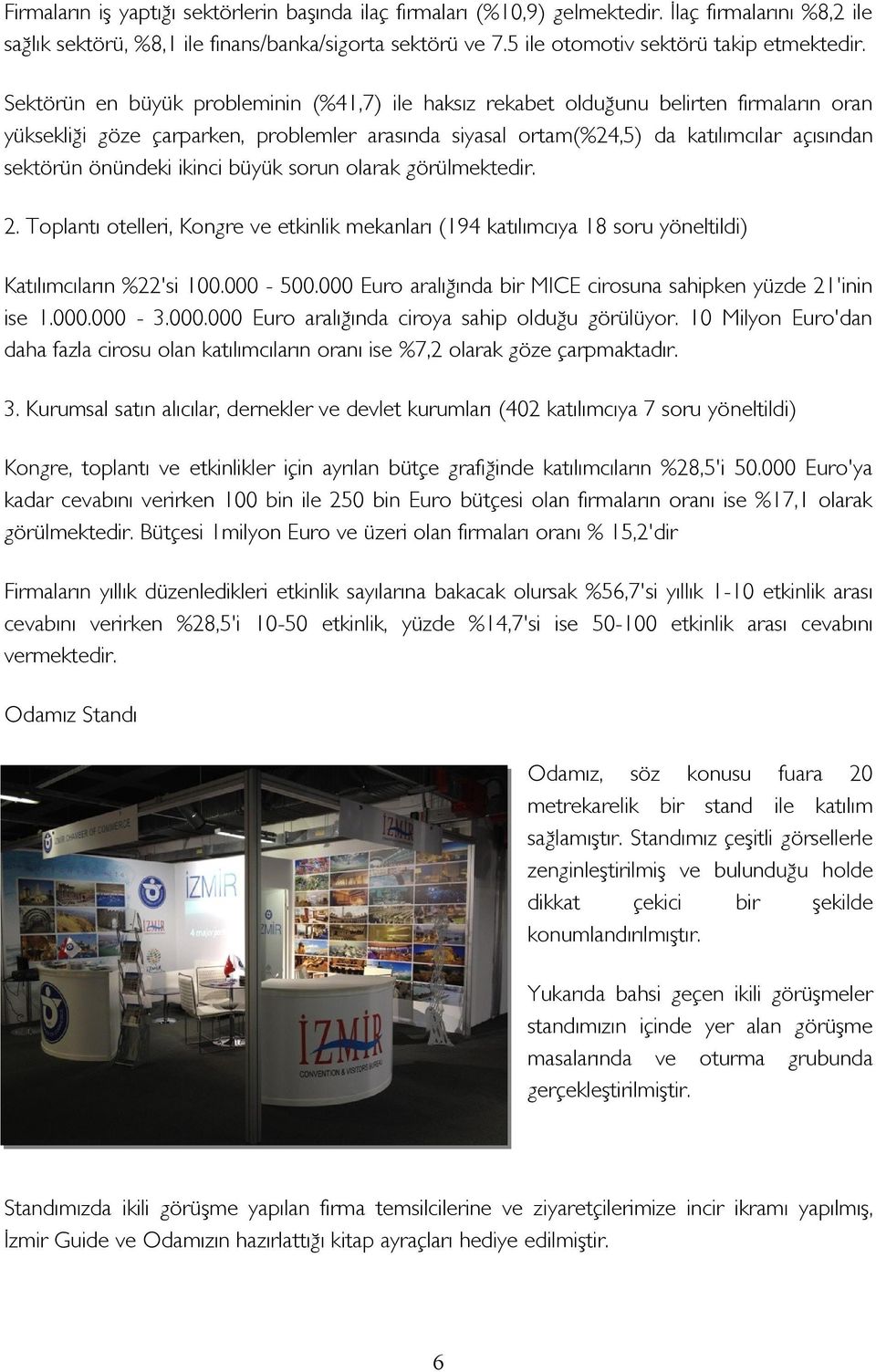 Sektörün en büyük probleminin (%41,7) ile haksız rekabet olduğunu belirten firmaların oran yüksekliği göze çarparken, problemler arasında siyasal ortam(%24,5) da katılımcılar açısından sektörün