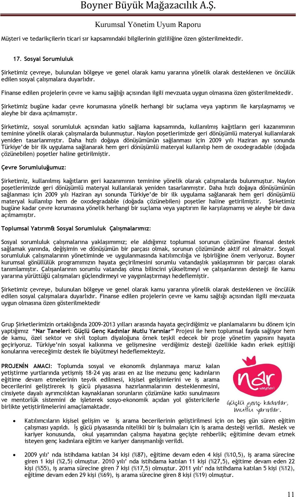 Finanse edilen projelerin çevre ve kamu sağlığı açısından ilgili mevzuata uygun olmasına özen gösterilmektedir.